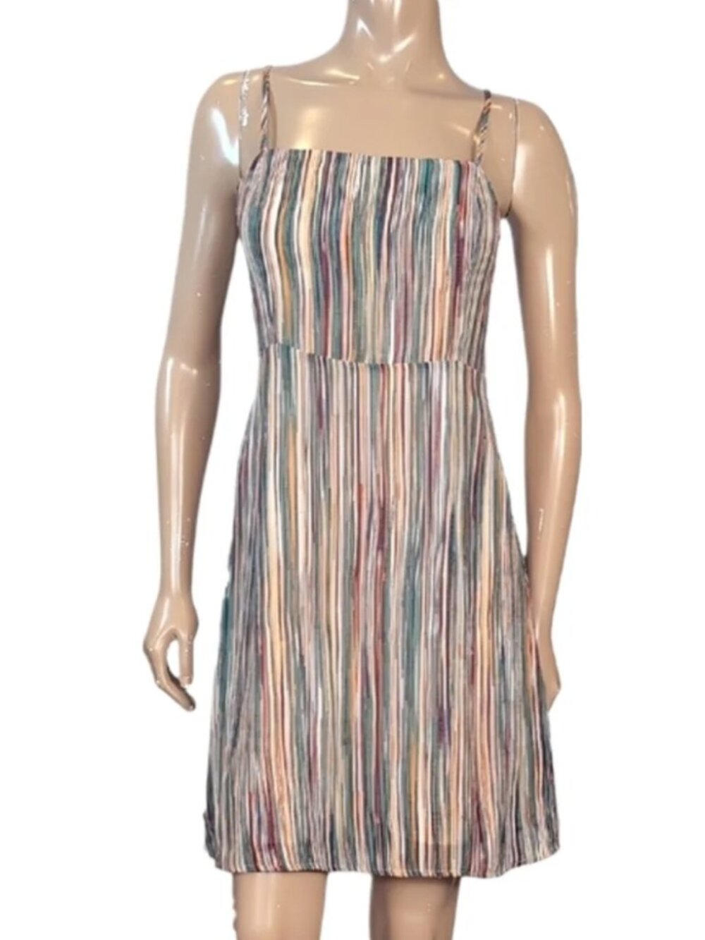 Vernacular Striped Multicolor Spaghetti Strap Dress A-line Sundress Small